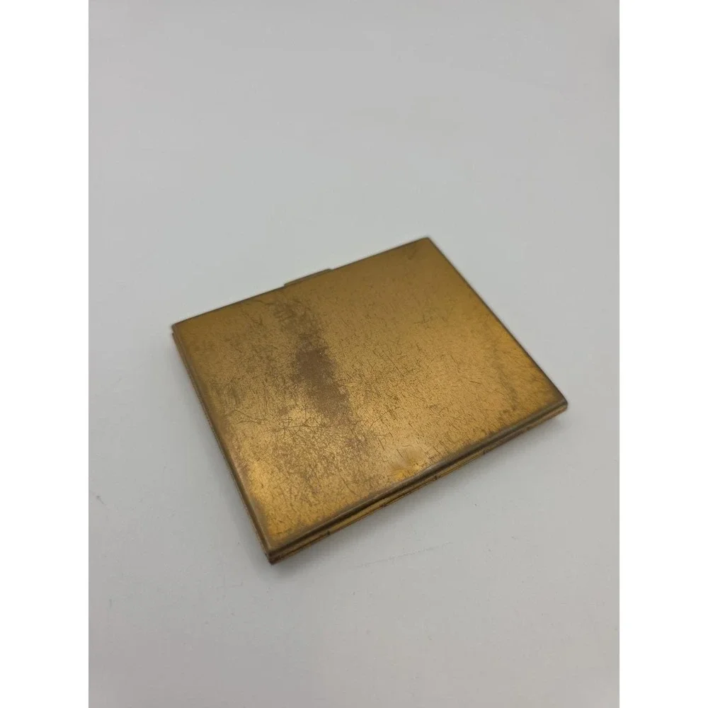 Vintage Elgin American Mother of Pearl Inlay Gold Tone Mirrored Powder Compact